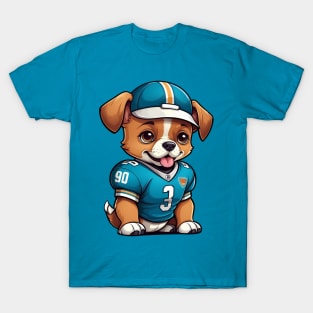 Cute Puppy Wearing Football Jersey and Hat T-Shirt